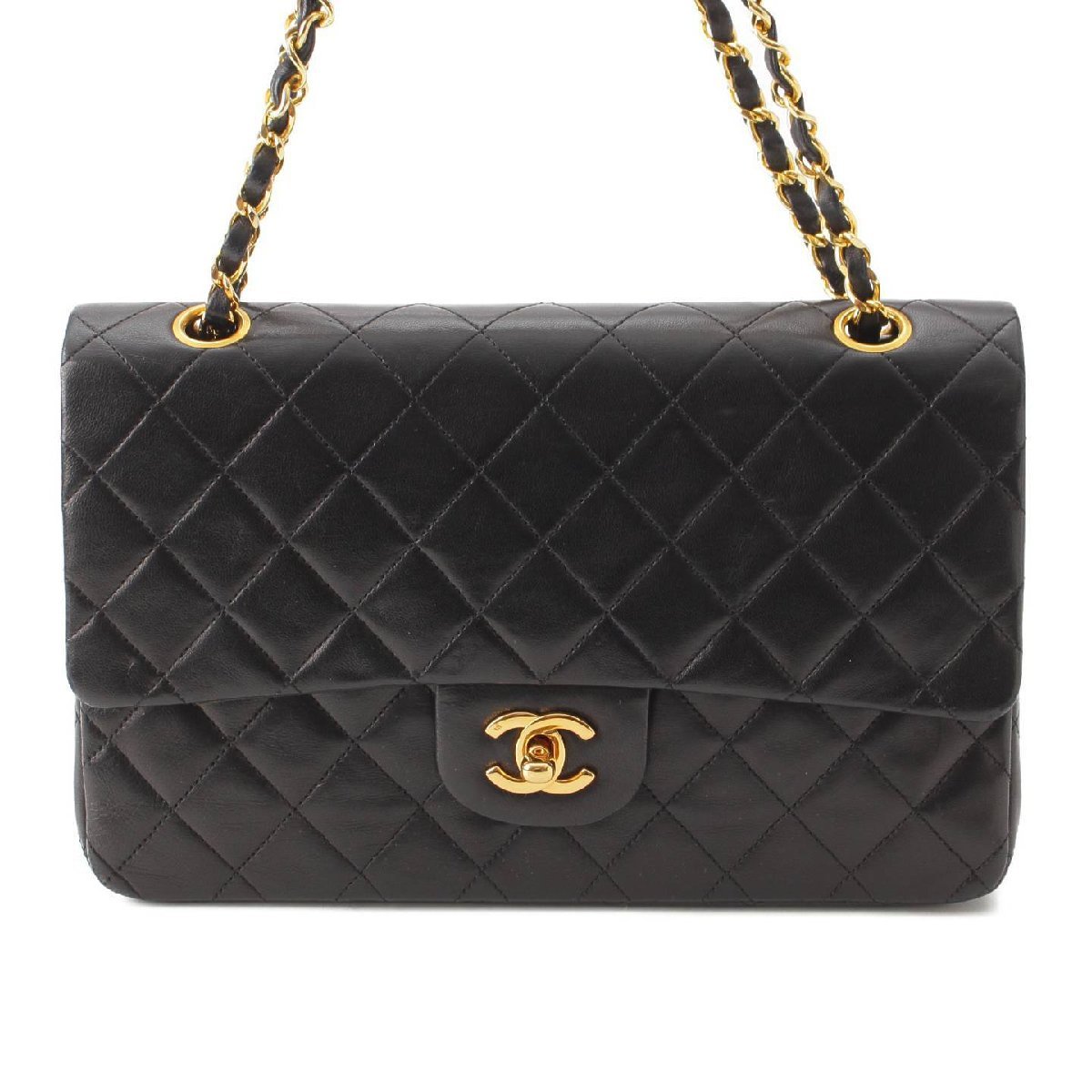 【シャネル】Chanel　マトラッセ25 ラムスキン ダブル Wフラップ チェーンショルダーバッグ 1番台 ブラック 【中古】【正規品保証】196416_画像1