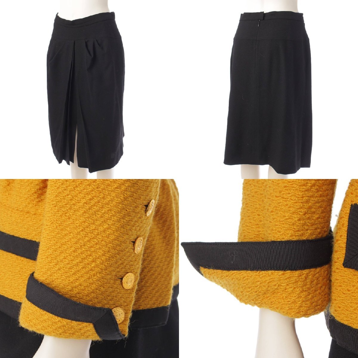 【シャネル】Chanel　ヴィンテージ ココボタン ツイード ジャケット＆スカート セットアップ マスタード 40 【中古】【正規品保証】197734_画像6