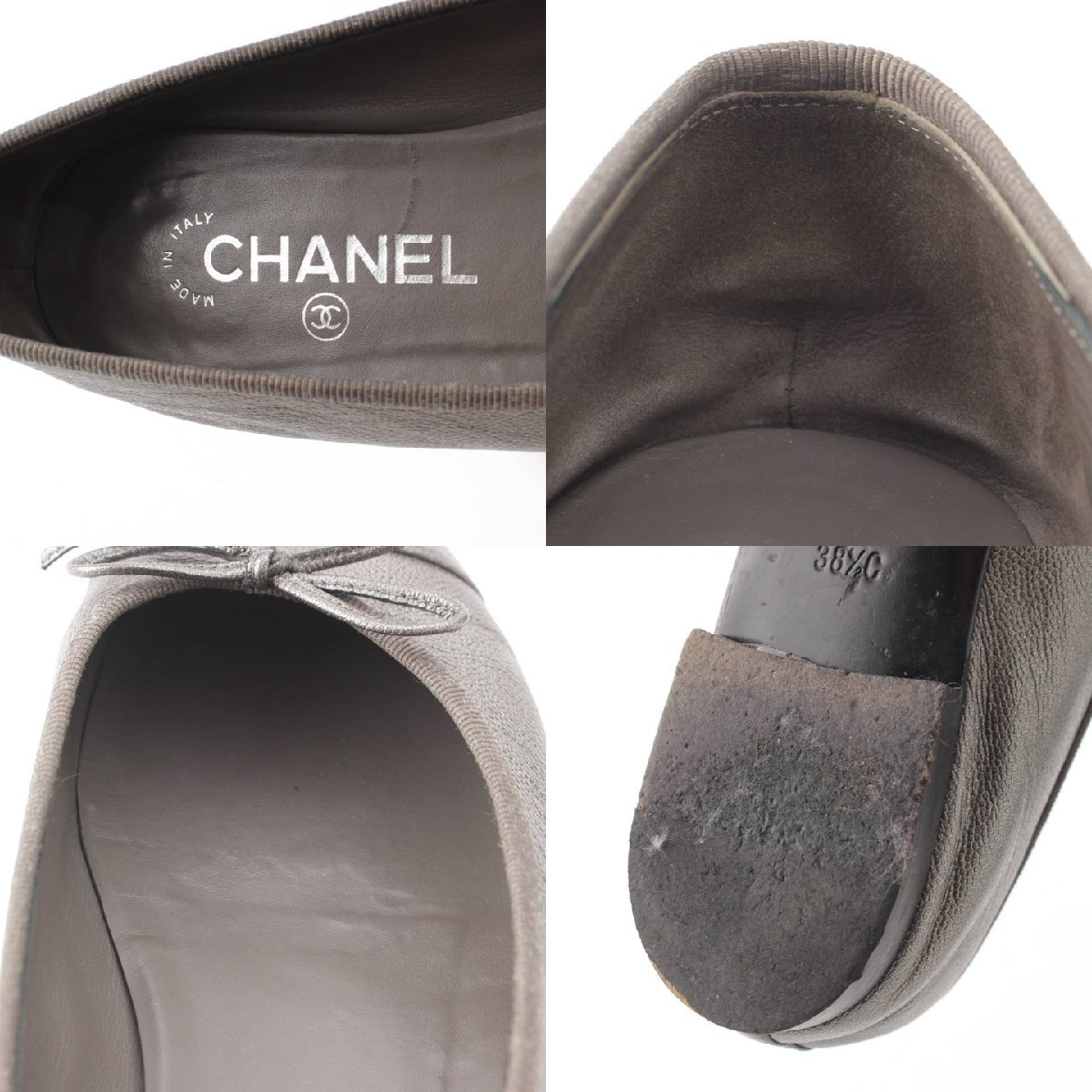 【シャネル】Chanel　ソフトキャビア バレリーナ パンプス フラット G02819 シルバー 38 1/2C 【中古】【正規品保証】200947_画像7