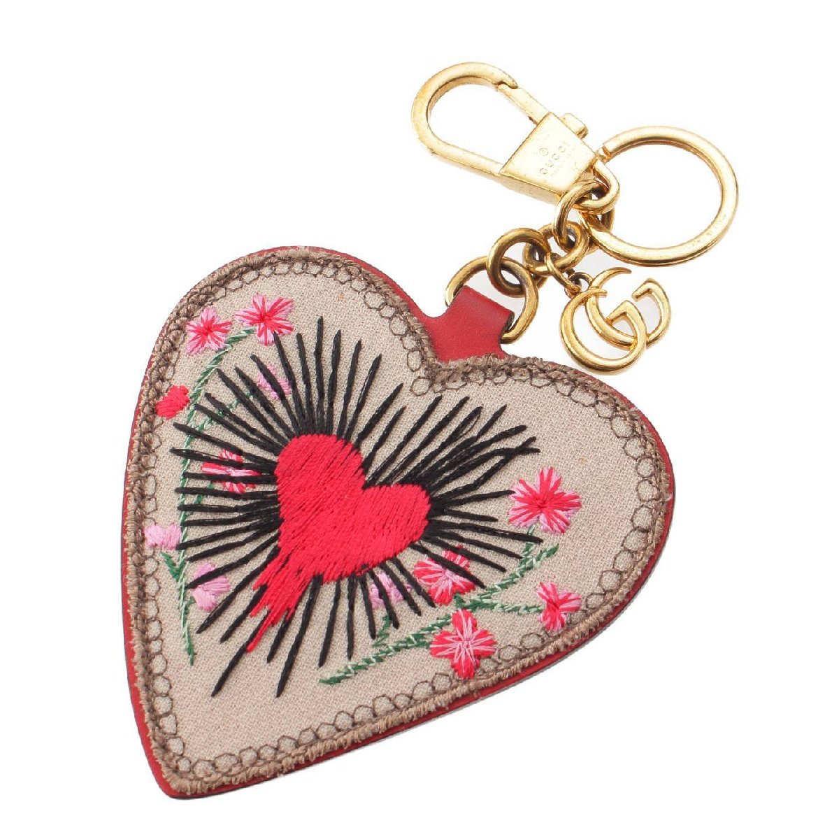 [ Gucci ]Gucci GGs шкив m вышивка цветок в форме сердечка брелок для ключа сумка очарование розовый [ б/у ][ стандартный товар гарантия ]201599