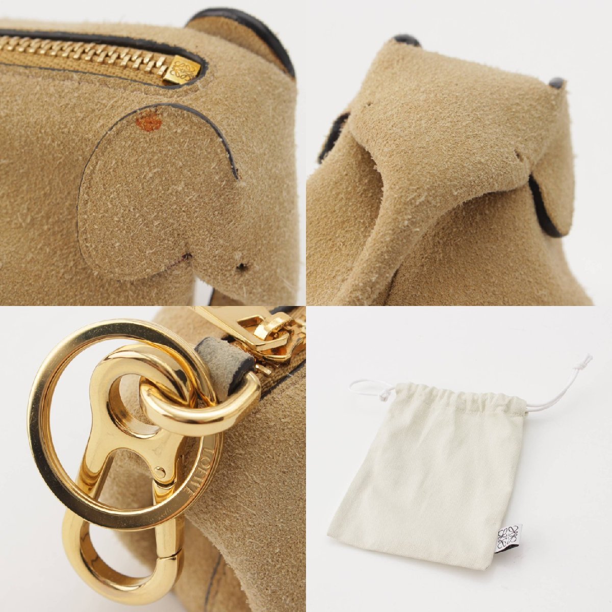 [ Loewe ]Loewe Elephant замша сумка очарование . животное ячейка для монет бежевый [ б/у ][ стандартный товар гарантия ]201601