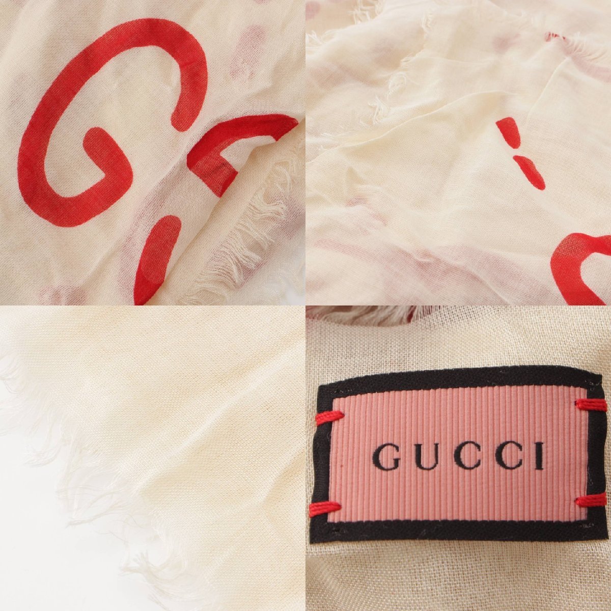 [ Gucci ]Gucci GG призрак шелк большой размер бахрома палантин шаль 449009 бежевый [ б/у ][ стандартный товар гарантия ]201598