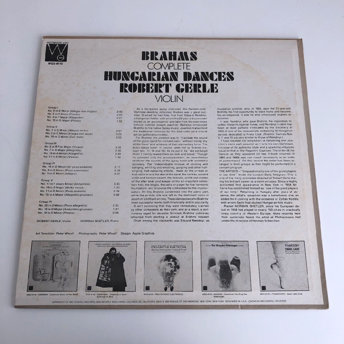 LP/ ロベルト・ゲルレ / ブラームス：ハンガリー狂詩曲 全曲 / US盤 WESTMINSTER GOLD WGS-8118 40131_画像2