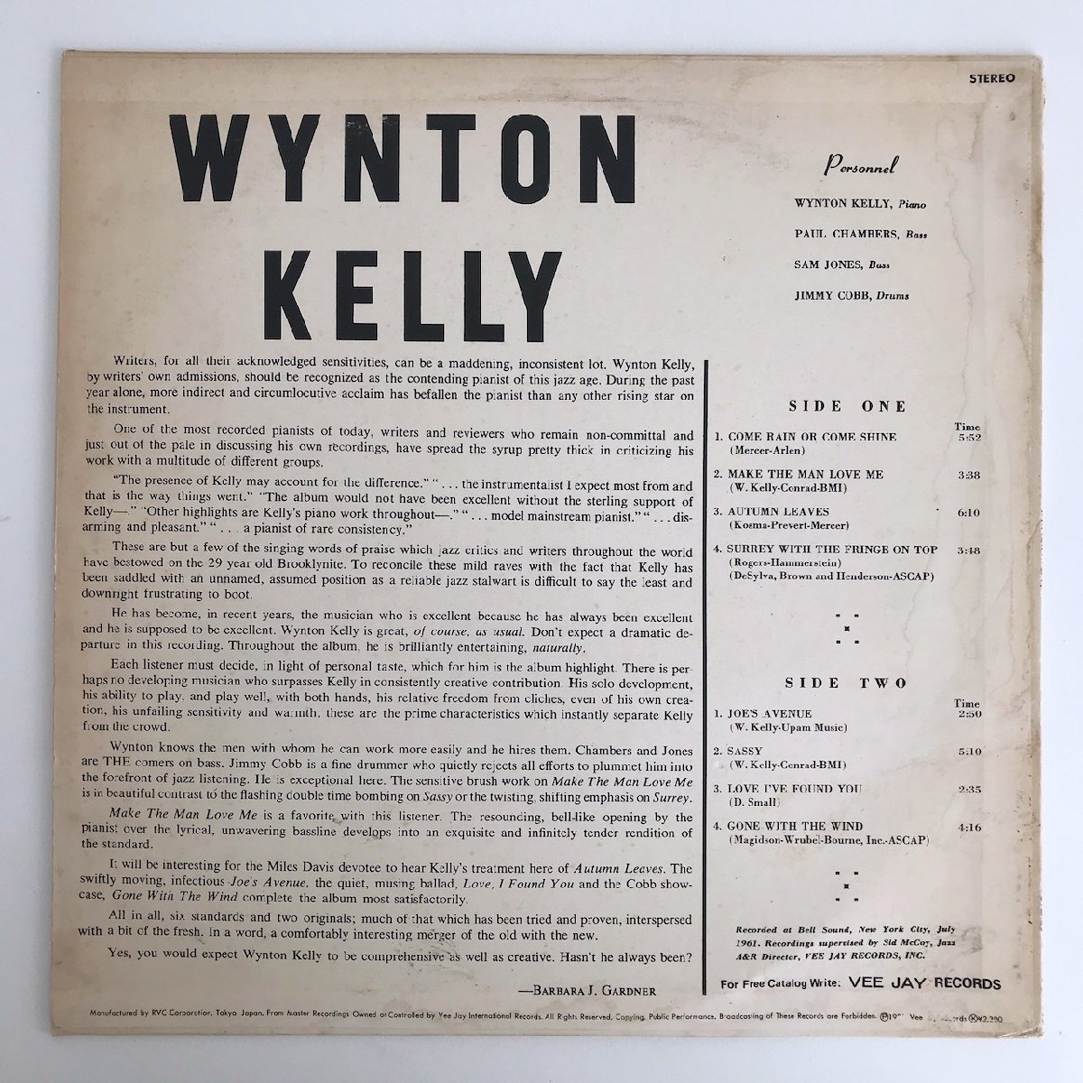 LP/ WYNTON KELLY / WYNTON KELLY! / 国内盤 ライナー VEEJAY RJL-6013 40228_画像2