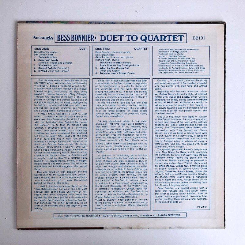 LP/ BESS BONNIER / DUET TO QUARTET / US盤 NOTEWORKS BB101 40206_画像2