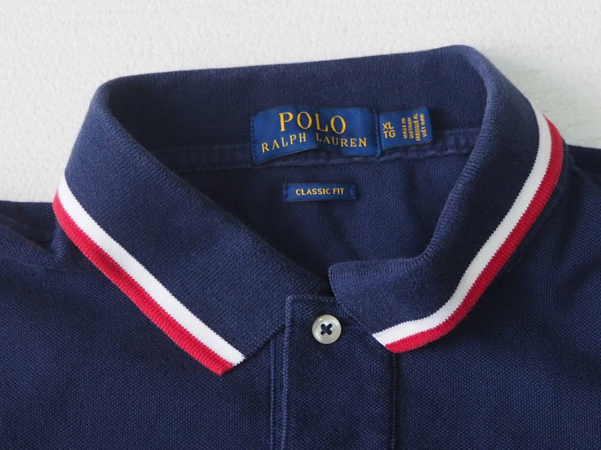 ☆送料無料☆ POLO RALPH LAUREN ポロ ラルフローレン USA直輸入 古着 半袖 ポロシャツ メンズ XL ネイビー トップス 中古 即決_画像3