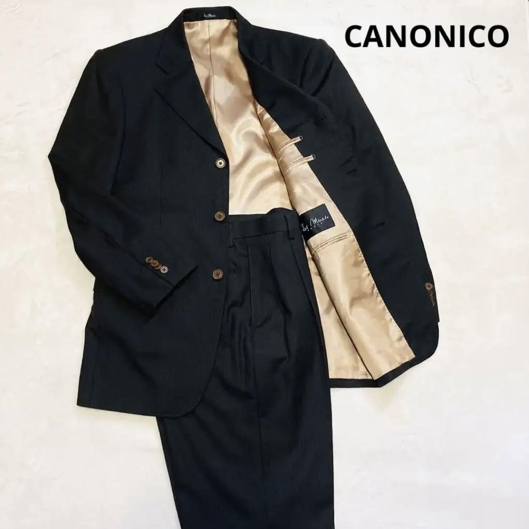 CANONICO　セットアップ　ゴールド　スーツ　ストライプ　金　ダーク　ブラック　カノニコ