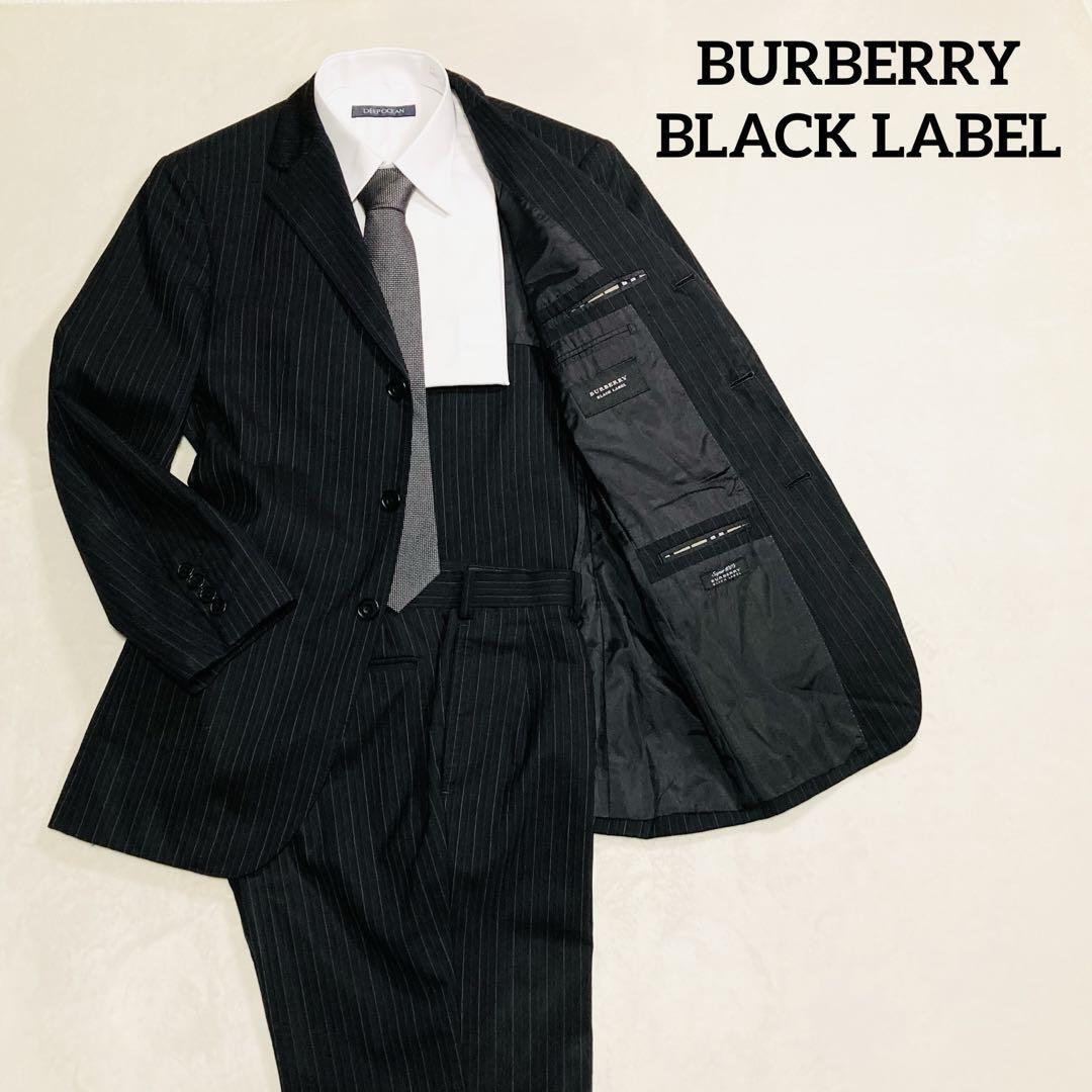1円~ BURBERRY BLACK LABEL　セットアップ　ストライプ　ダーク　黒　バーバリー ブラック レーベル 美品 スーツ ライン 線 ノバチェック_画像1