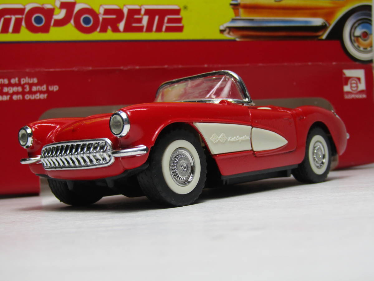 Chevrolet Corvette 1/30 シボレー 1957 C1 初代 コルベット V8 majorete 仏 当時物 ビンテージ レッドxホワイト Hot Rod 50s ホットロッド_画像1