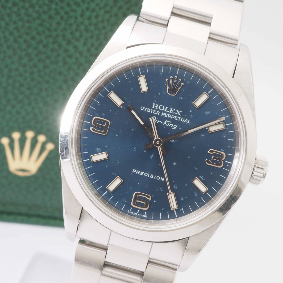 ロレックス オイスターパーペチュアル エアキング プレシジョン ROLEX Ref,14000M Cal,3130 自動巻 青文字盤 ボーイズ 腕時計[K320398-ZF2