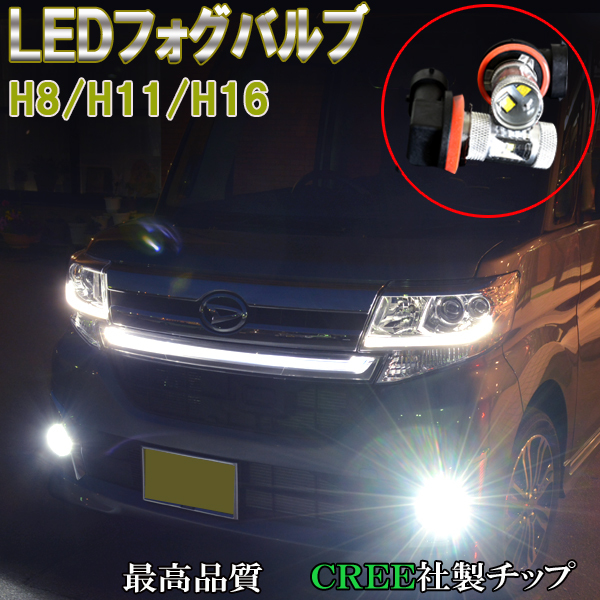 ムーヴカスタム L175S LA100S ポン付け LEDフォグランプ H8 H16 高輝度 CREEチップ LEDバルブ カスタム パーツ カー用品 2個セット_画像1