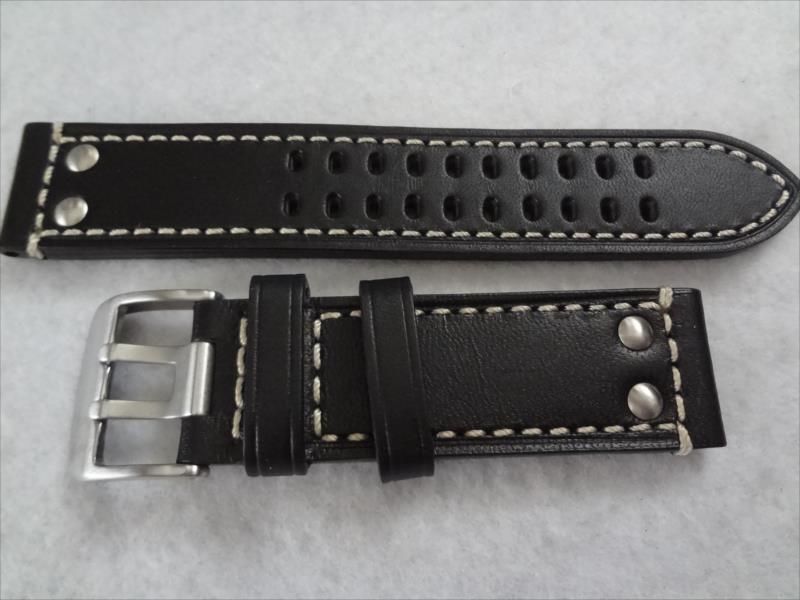 腕時計バンド Luminox用 22mm レザーベルト 黒色 黒 ブラック リベット付き Hadley Roma_画像1