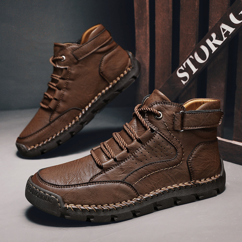  men's is ikatto shoes handmade Martin boots walking shoes waterproof . slide outdoor leather shoes 24.5cm~29cm Brown 
