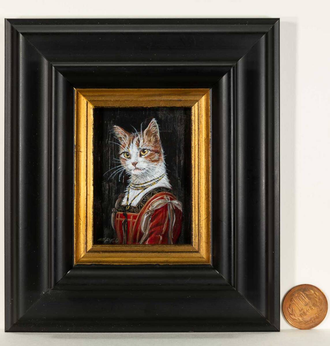 肉筆アクリル画　猫貴族「ラ・ベル・フェロニエール　ミラノの貴婦猫」