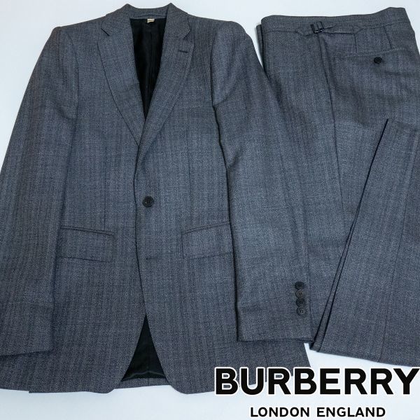 ☆☆ BU1/46 新品!正規32万 イタリア製 秋冬 BURBERRY LONDON ENGLAND バーバリー ヘリンボーンスーツ　ツイード調　総裏　ベルトレス_画像2