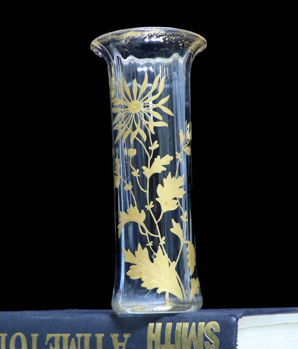 オールド・バカラ(BACCARAT) 1900年頃 稀少型 金彩盛り上げ 花柄 壺 ゴールド 花瓶 アンティーク アールヌーヴォー 花器 春海商店 レア