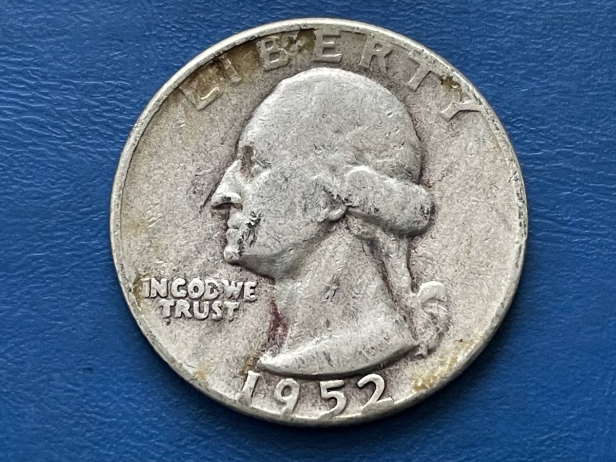 ☆【アメリカ銀貨：1952年25セント（クォーターダラー）、ワシントン、カタログ値（6.25ｇ、silver900）】銀貨　F198☆_画像1