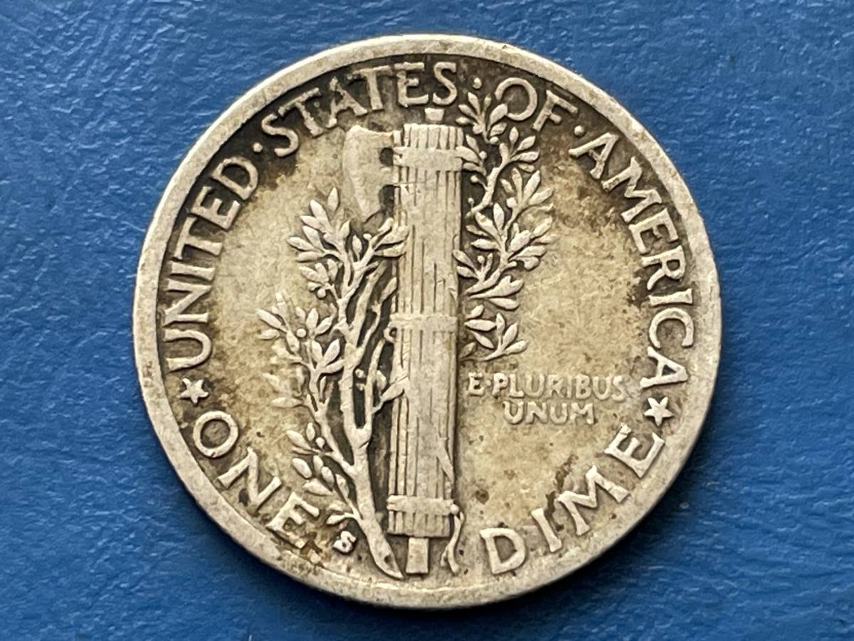 ☆【アメリカ1ＤＩＭＥ（10セント）銀貨：1937(S)年、マーキュリー、カタログ値（2.5ｇ、silver900）】銀貨　F201☆_画像2