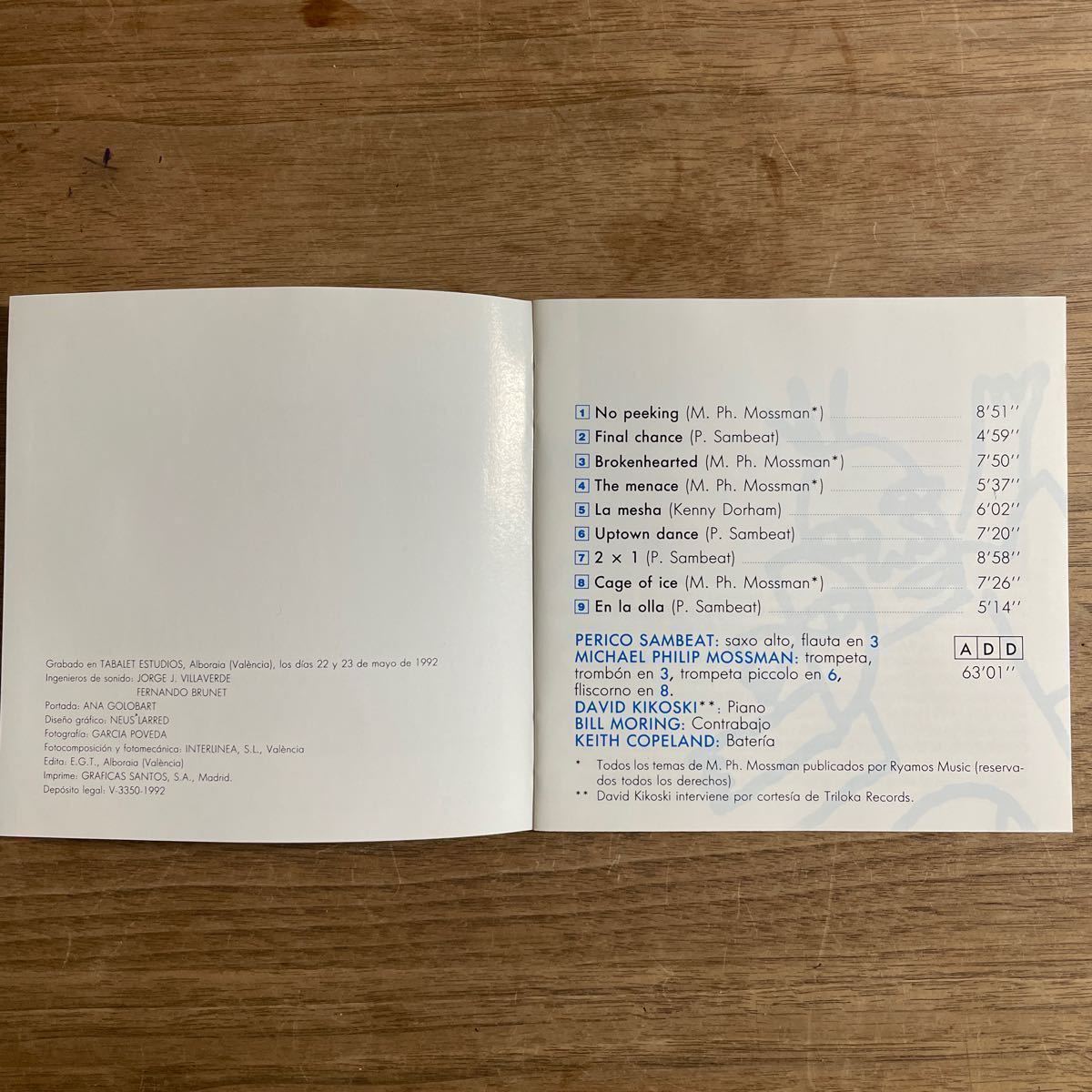 【レア希少盤CD】 PERICO SAMBEAT-MICHAEL PHILIP MOSSMAN QUINTET 「UPTOWN DANCE」アメリカ盤　EGT JAZZ 565-CD 1992年録音_画像3