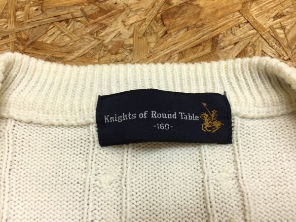 knights of round table V neck cable braided Chill ten knitted sweater acrylic fiber cotton mixing Kids 160 white 
