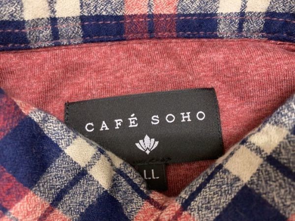 カフェソーホー CAFE SOHO チェックシャツ・レイヤード加工 カットソー 長袖シャツ メンズ 大きいサイズ LL 赤_画像2