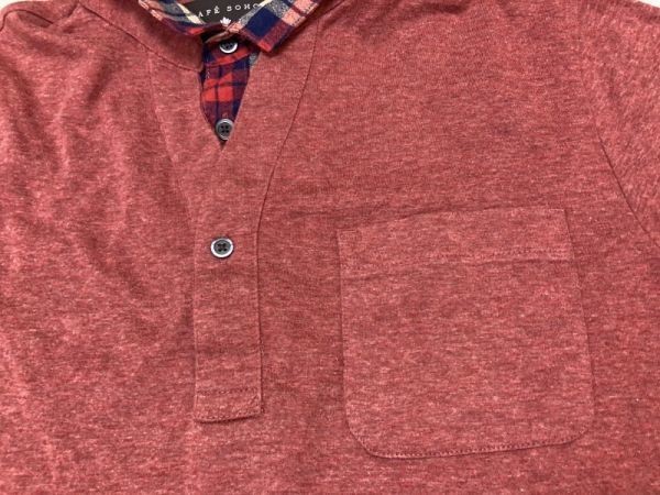 カフェソーホー CAFE SOHO チェックシャツ・レイヤード加工 カットソー 長袖シャツ メンズ 大きいサイズ LL 赤_画像3