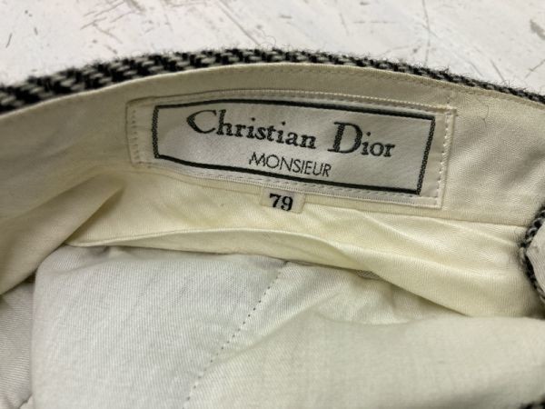 クリスチャンディオール Christian Dior ヘリンボーン ツイード ワイド テーパード スラックスパンツ ボトムス メンズ ウール100% F グレー_画像2