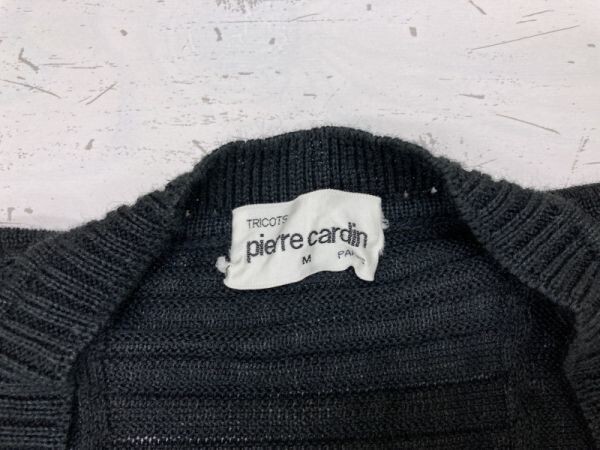 ピエールカルダン pierre cardin オールド レトロ モード リネン麻混 Vネック ニット カーディガン メンズ M 黒_画像2