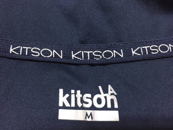  Kitson kitson retro sport half Zip piping bottleneck short sleeves shirt cut and sewn lady's M navy blue 