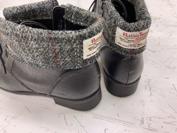 Catherine Cole キャサリンコール Harris Tweed ハリスツイード ウール レースアップ ブーツ 靴 レディース Lサイズ 24cm程度 黒_画像3