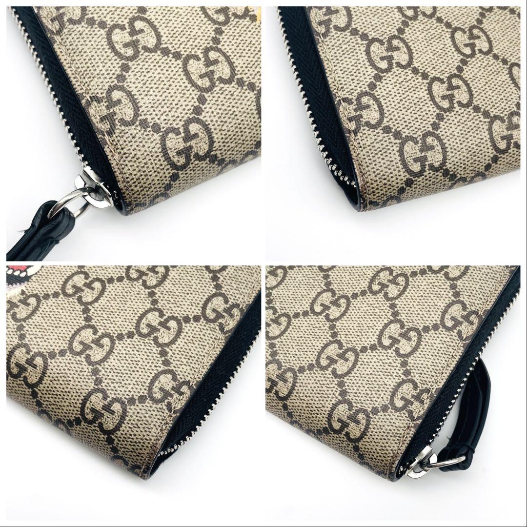 未使用級●GUCCI グッチ メンズ 長財布 ラウンドジップ ファスナー タイガー トラ 虎 GGスプリーム アニマル ベージュ レザー PVC 1円 希少_画像7