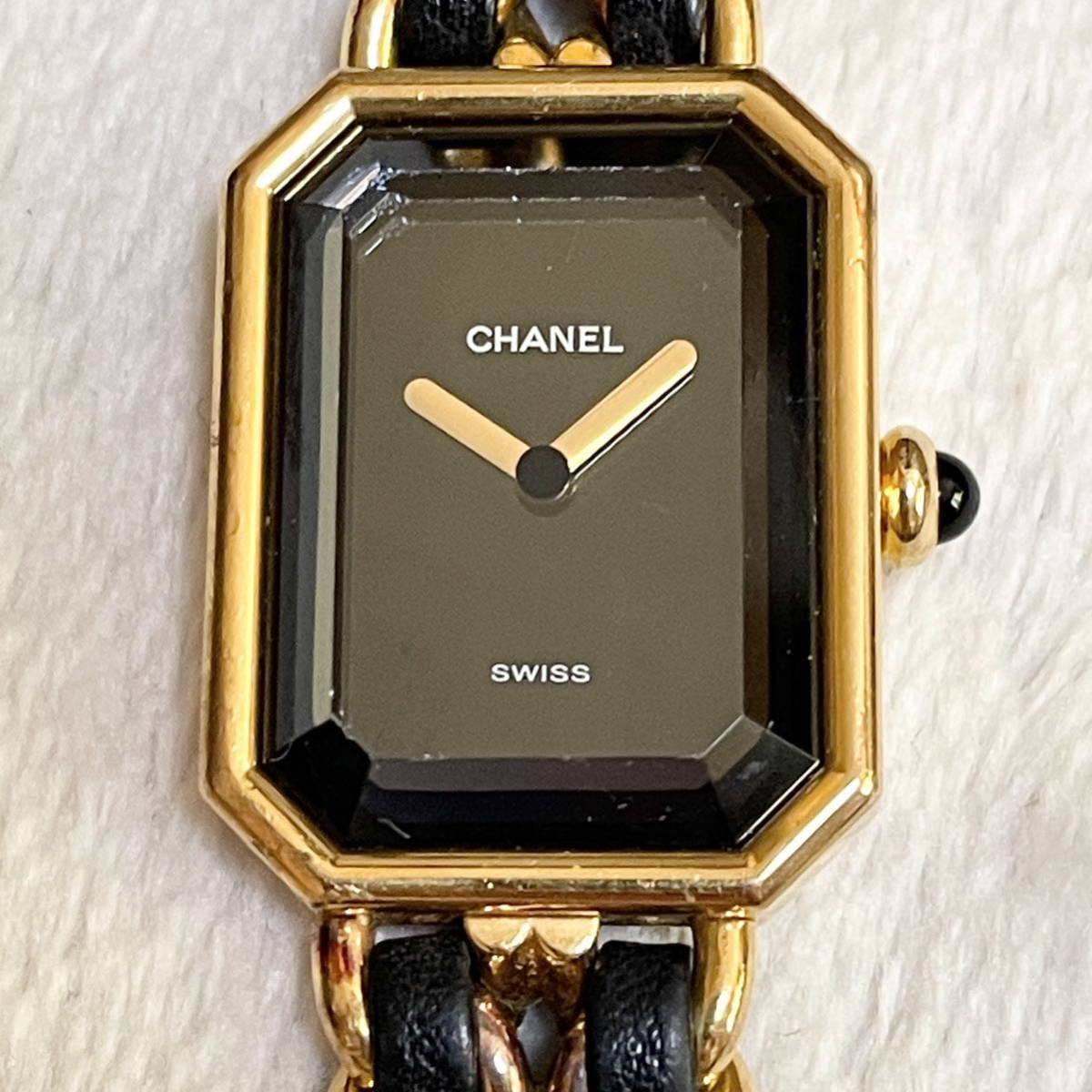 R-830 1円〜 美品 CHANEL シャネル 腕時計 プルミエール クォーツ ゴールド ブラック 黒 レディース レザー F.M. 44384 アナログ_画像2