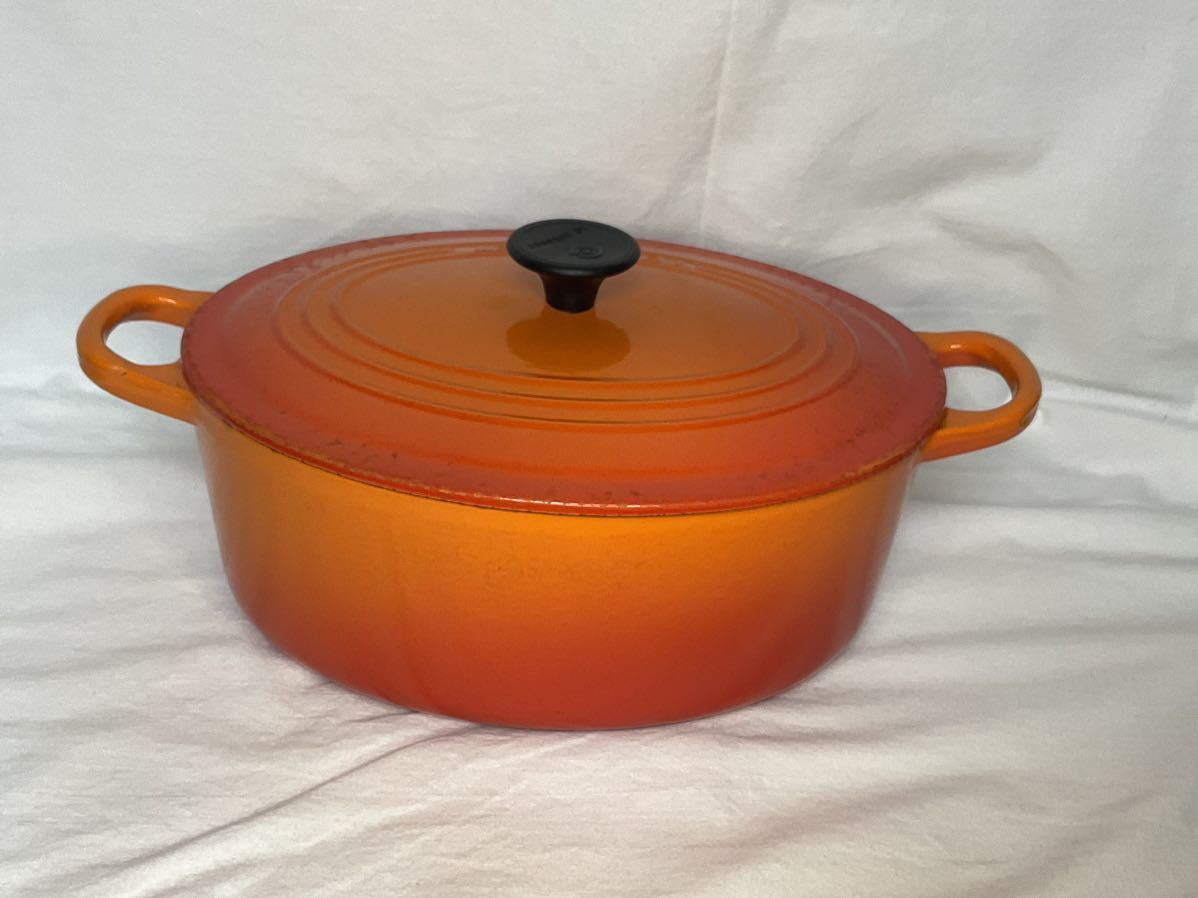 LE CREUSET オーバル 25cm 両手鍋 ルクルーゼ 中古オレンジ ホーロー 調理器具 の画像2