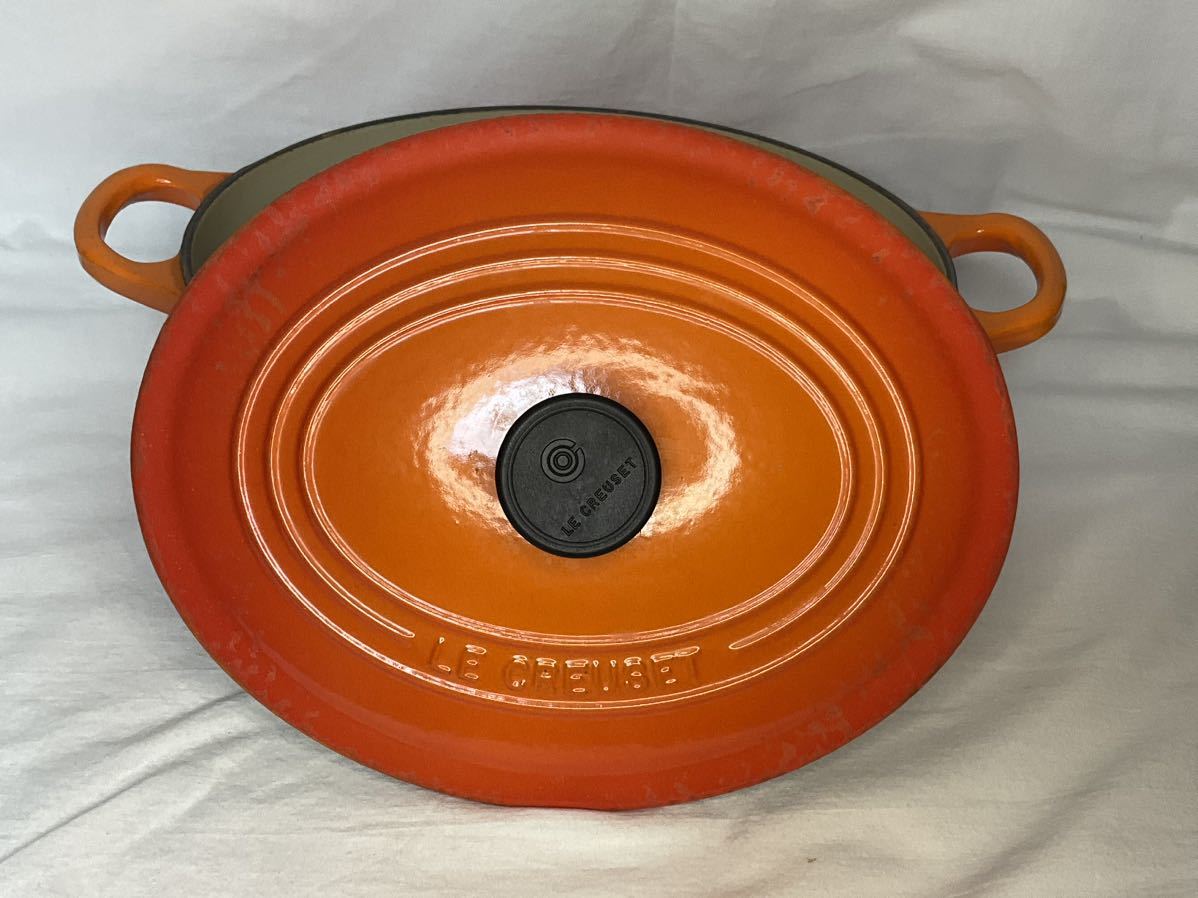 LE CREUSET オーバル 25cm 両手鍋 ルクルーゼ 中古オレンジ ホーロー 調理器具 の画像4