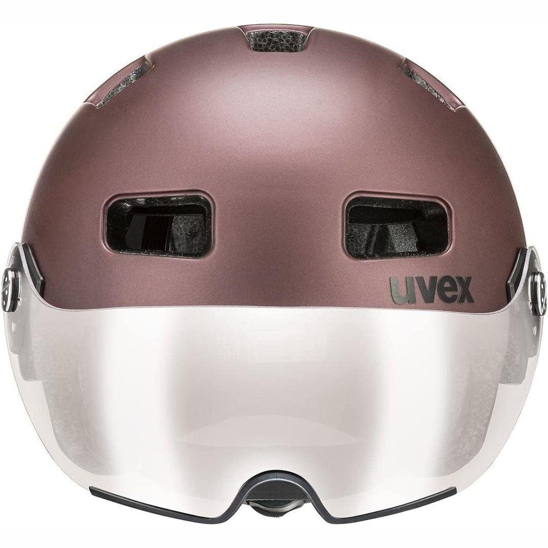 ☆未使用☆ UVEX ウベックス 自転車ヘルメット バイザー付き ブラックベリーマット LEDライト ドイツ製 街乗 rush visor_画像3