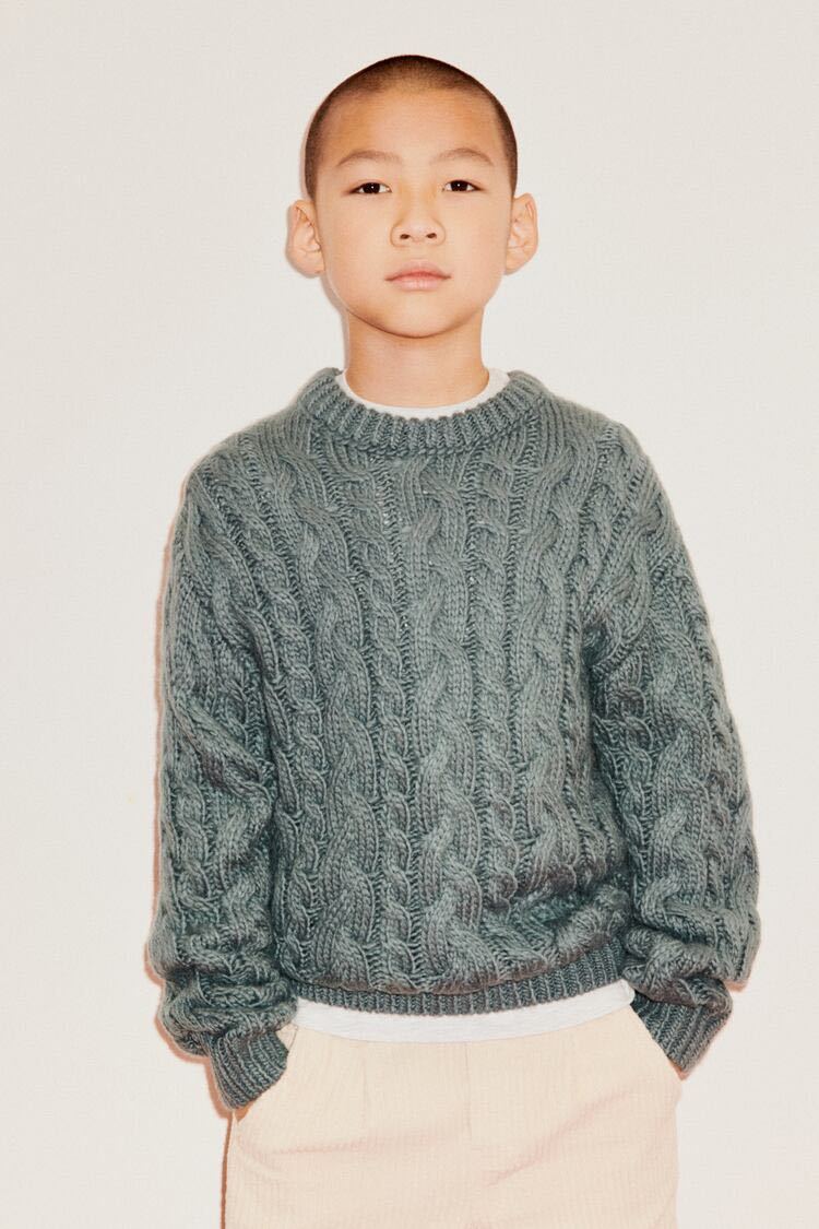 新品 164 ZARA BOYS ザラ ボーイズ キッズ 男の子 ケーブル 編み込み セーター ニット 160 13-14歳 テールグリーン 緑_画像5