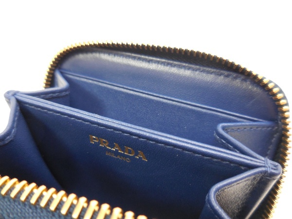 PRADA プラダ レザー ラウンド コインケース 1MM268 青 未使用品