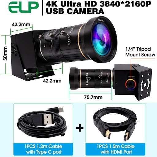ELP 定価19666円 5-50mm 10倍ズーム 4K USB HDMI カメラ マニュアルズームウェブカメラ 可変 PCカメラ コンピュータ用 望遠鏡 産業用 web