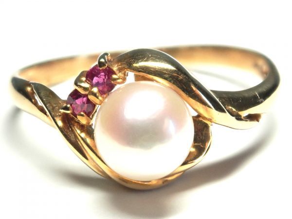 266.K18 指輪 ルビー パール Pearl Ruby Ring 14号 2.7g