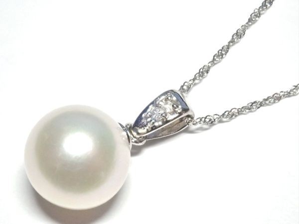 655.Pt850/Pt900 ネックレス パール 9.0mm Pearl Neckelace D 0.02ct 40.0cm 2.5g_画像1