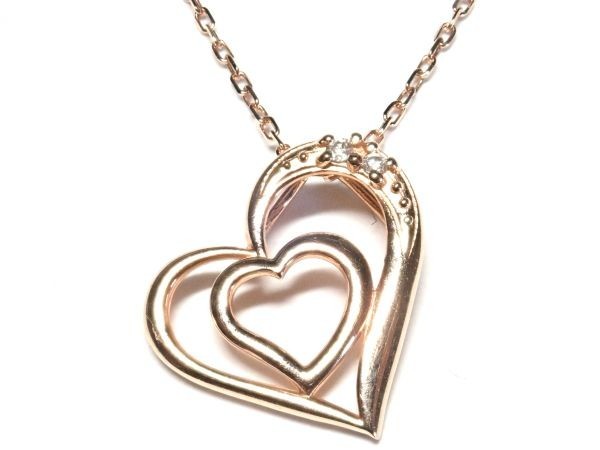 737.K10PG ネックレス D 0.01ct ハート Diamond Necklace Heart 45.0cm 1.4g_画像2