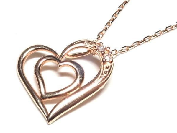 737.K10PG ネックレス D 0.01ct ハート Diamond Necklace Heart 45.0cm 1.4g_画像1