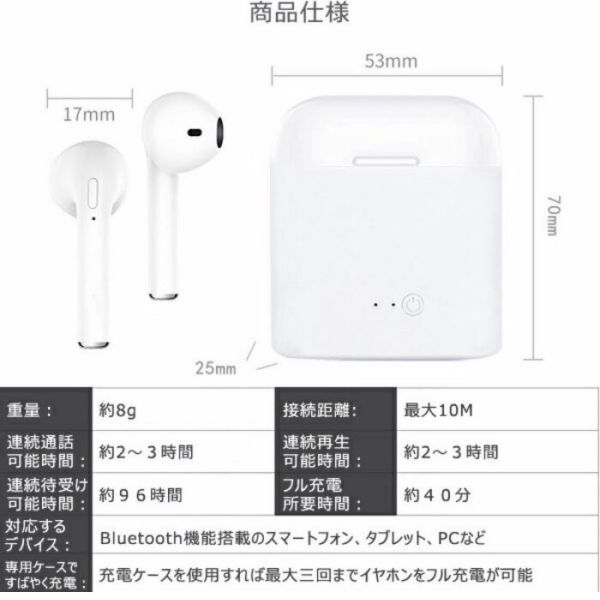 Bluetooth イヤフォン i7S バッテリー内蔵 充電ケース付き ワイヤレス イヤホン android Apple iPhone X 7 8 6S PLUS 高品質！☆_画像7