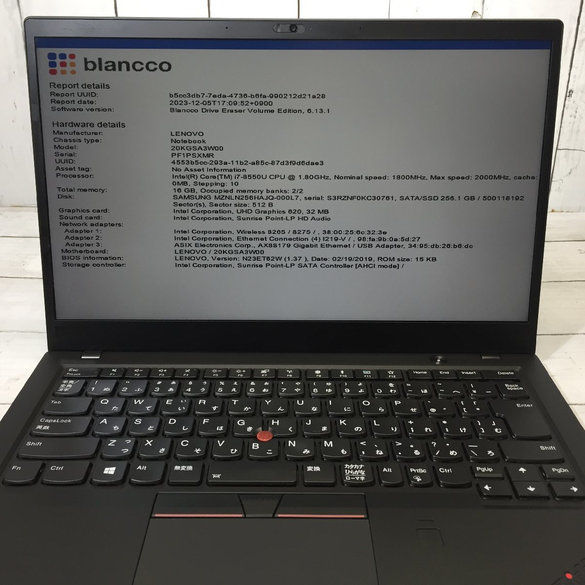 Lenovo ThinkPad X1 Carbon 20KG-SA3W00 Core i7 8550U 1.80GHz/16GB/256GB(SSD) 〔B0408〕_画像10