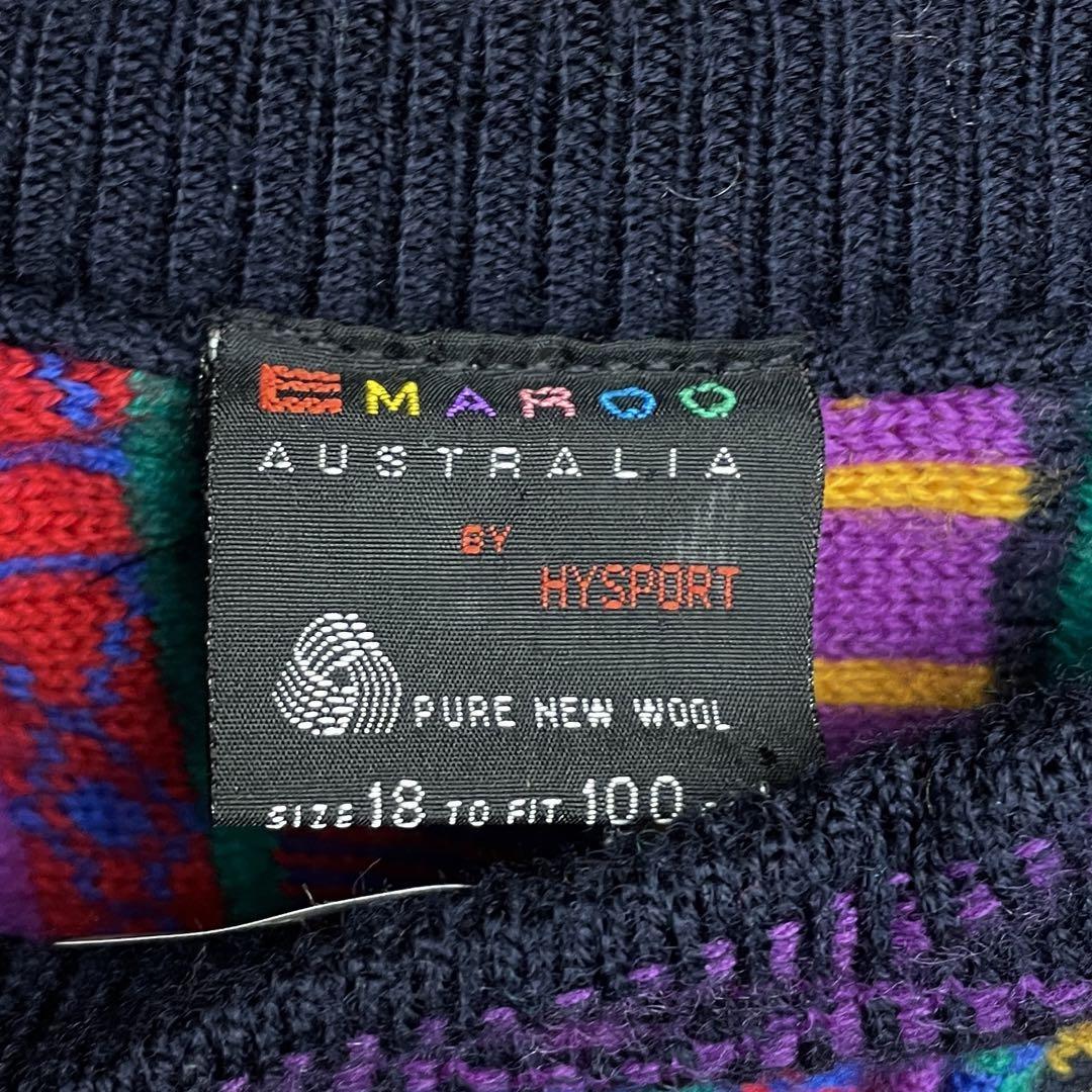 エマルー総柄3Dニットセーター古着オーバーサイズボーダー立体刺繍縦縞