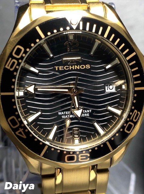 新品 TECHNOS テクノス 腕時計 正規品 アナログ腕時計 クオーツ カレンダー 10気圧防水 ステンレス シンプル ゴールド ブラック プレゼント_画像1