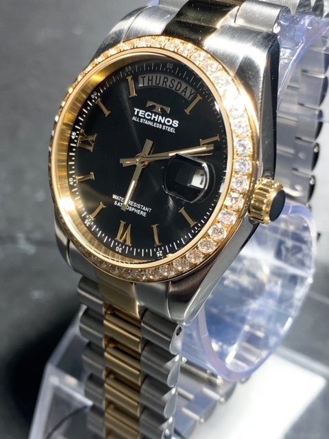 新品 TECHNOS テクノス 腕時計 正規品 アナログ腕時計 クオーツ カレンダー 5気圧防水 ステンレス シンプル ゴールド ブラック プレゼント_画像4