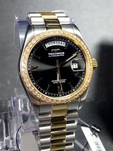 新品 TECHNOS テクノス 腕時計 正規品 アナログ腕時計 クオーツ カレンダー 5気圧防水 ステンレス シンプル ゴールド ブラック プレゼント_画像2