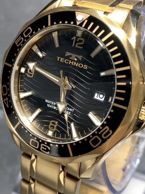 新品 TECHNOS テクノス 腕時計 正規品 アナログ腕時計 クオーツ カレンダー 10気圧防水 ステンレス シンプル ゴールド ブラック プレゼント_画像3
