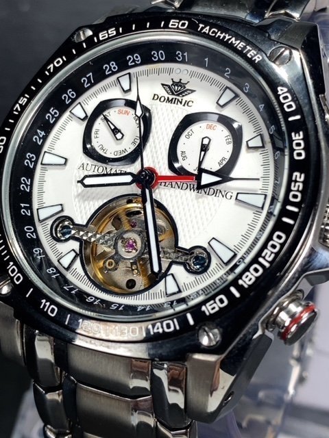 新品 正規品 ドミニク DOMINIC 自動巻き 手巻き 腕時計 オートマティック カレンダー 5気圧防水 ステンレス ブラック ホワイト プレゼント_画像3